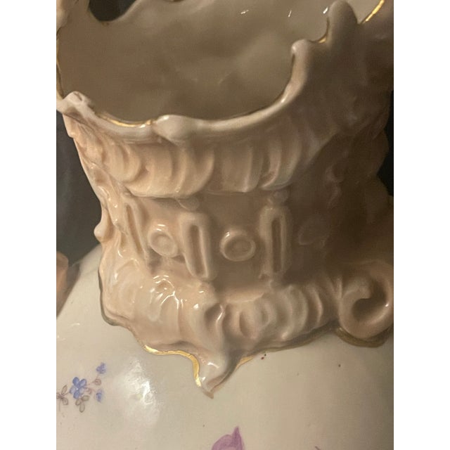 Antique Victorian Ewer Pitcher Hand Painted Florals Gold Trim 11" Ruffled #409 For Sale - Image 4 of 11