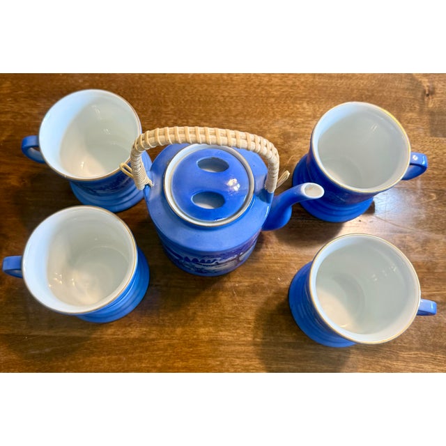 Blue Mid 20th Century Currier & Ives Tea Set - Set of 5 For Sale - Image 8 of 12