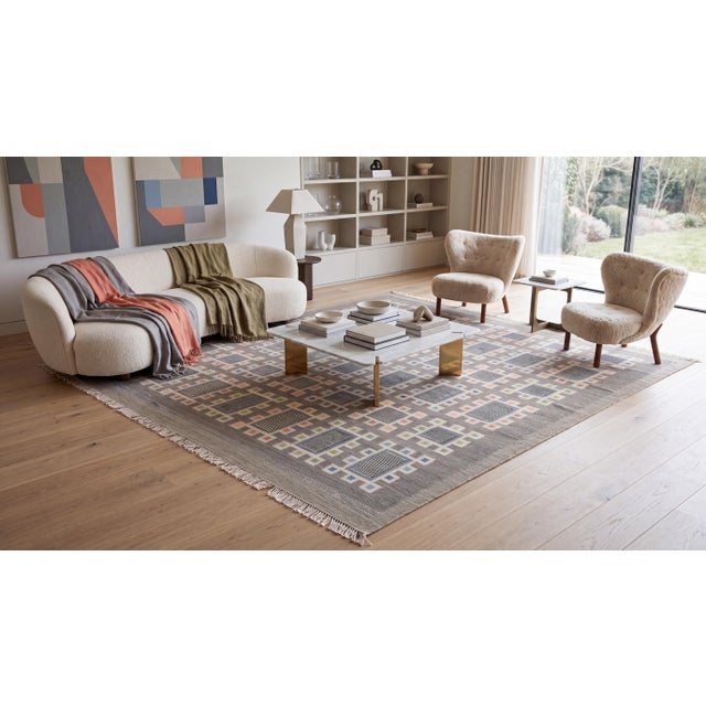 Elevate your interior with this exceptional Modern Swedish Scandinavian style wool rug, expertly handmade to embody the...