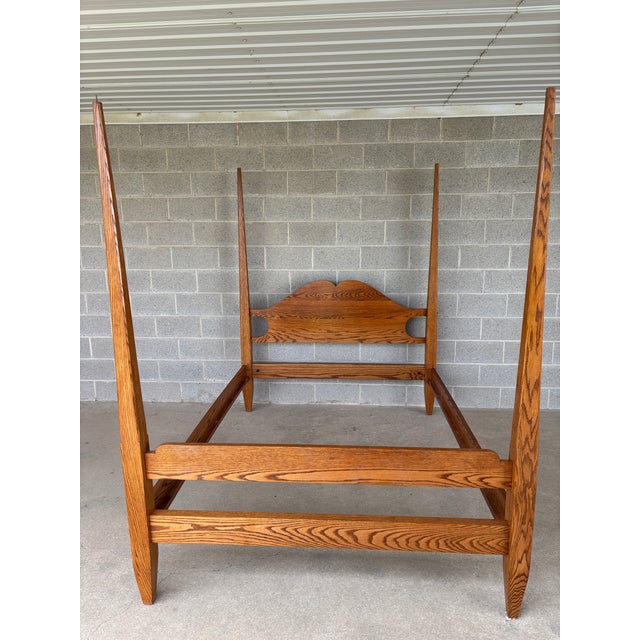 Tom Seeley Solid Oak Shaker Style Tester Poster Queen Bed Frame For Sale - Image 4 of 7