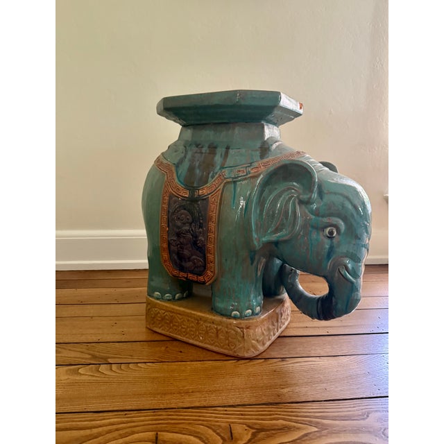 Mid 20th Century Vintage Glazed Elephant Garden Stool For Sale In Cleveland - Image 6 of 10