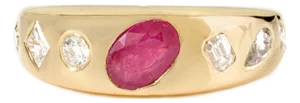 18k Solid Gold Art Deco Ruby and Diamond Statement Dome Ring Size 7