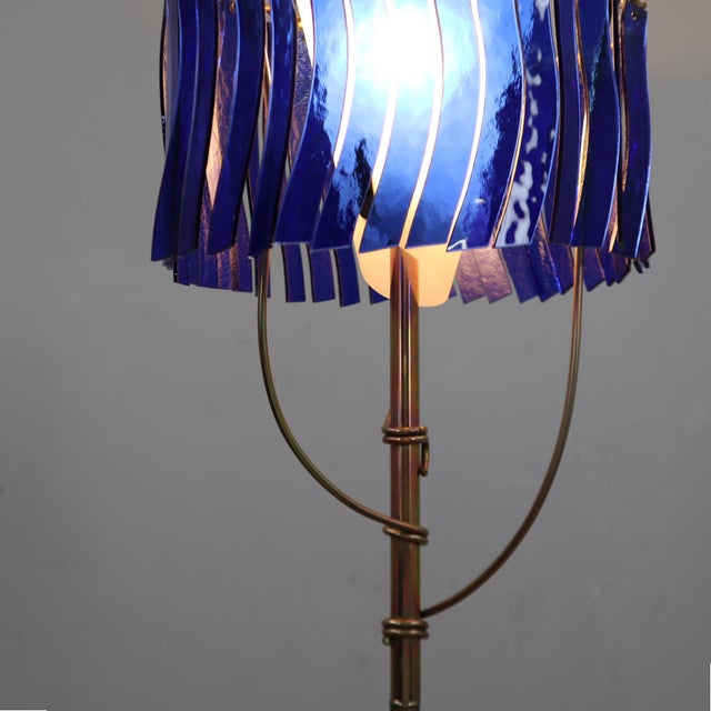 Postmodern Italian Blue Glass and Brass Floor Lamp by Toni Cordero for Artemide, 1980s For Sale - Image 6 of 12