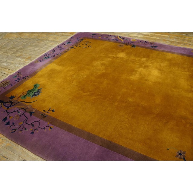 Extraordinary Gold Ground Color Wiht Violet Border Antique Chinese Art Deco Rug by Nichols Workshop For Sale - Image 4 of 8