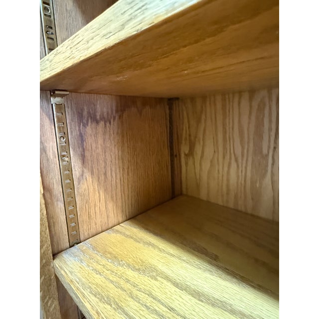 Double-Wide Golden Oak Wood Bookcase For Sale - Image 10 of 12