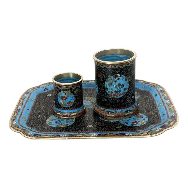 Small Cloisonné Tray with Boxes, China, 19th Century, Set of 3 For Sale