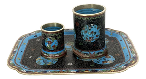 Small Cloisonné Tray with Boxes, China, 19th Century, Set of 3