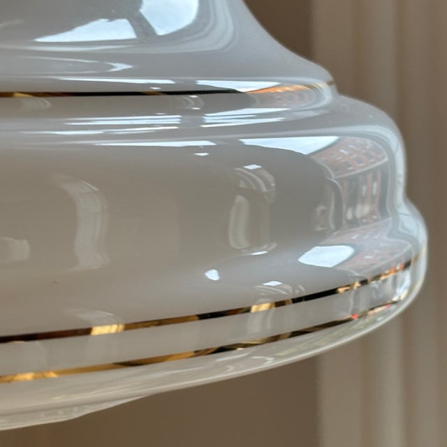 Mid-20th Century Opaline & Brass Schoolhouse-Style Pendant Light For Sale In Baltimore - Image 6 of 18