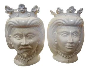 20th Century Italian White Glazed Terracotta Bust Jardinieres-a Pair