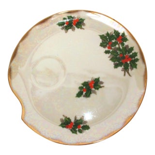 1960 Japan Ucagco Fine Christmas Iridescent Holly Dessert Plate For Sale