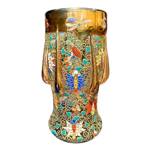 Moser Antique Bohemian Art Nouveau Enameled & Gilded Glass Insect Cabinet Vase