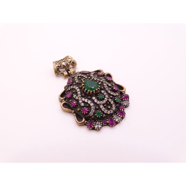Metal Ottoman 925 Sterling Silver Pendant in Cubic Zirconia, Emerald Root and Ruby R​root, 2000s, Italy For Sale - Image 7 of 18