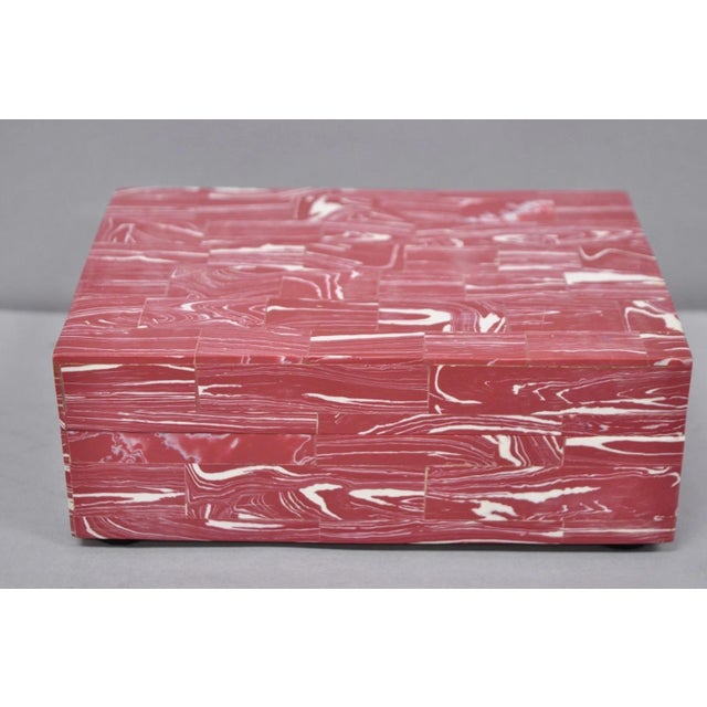 Modern Lava Marble Inlay Pink Coral Covered Jewelry Trinket Box by Current Home For Sale - Image 14 of 15