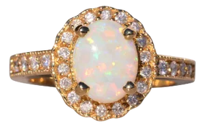 The Cobber: Natural Australian Opal and Diamond Halo Ring in Yellow Gold