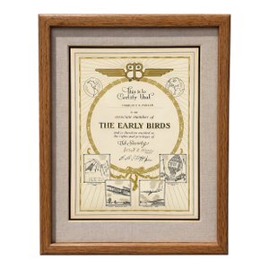 Vintage “The Early Birds” Aviation Membership Certificate – Framed Early Aviation Ephemera