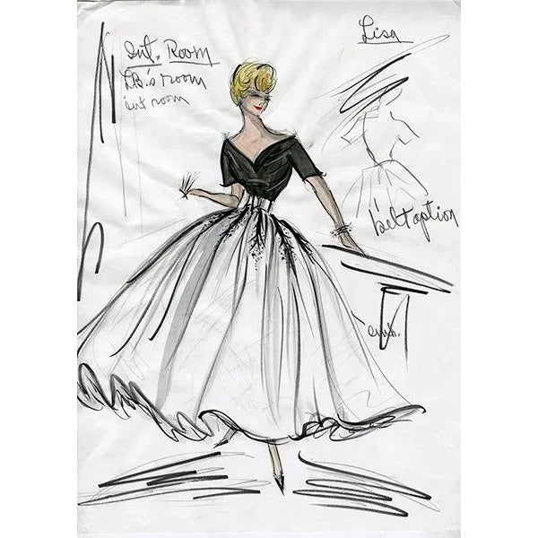 CHAIRISH EXCLUSIVE: AVAILABLE AT CHAIRISH ONLY. Rare reproduction of original costume sketch by Edith Head for actress...