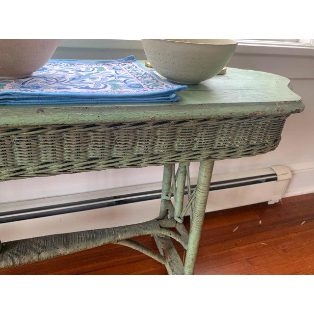 Vintage Boho Chic Green Wicker Console Table Chairish