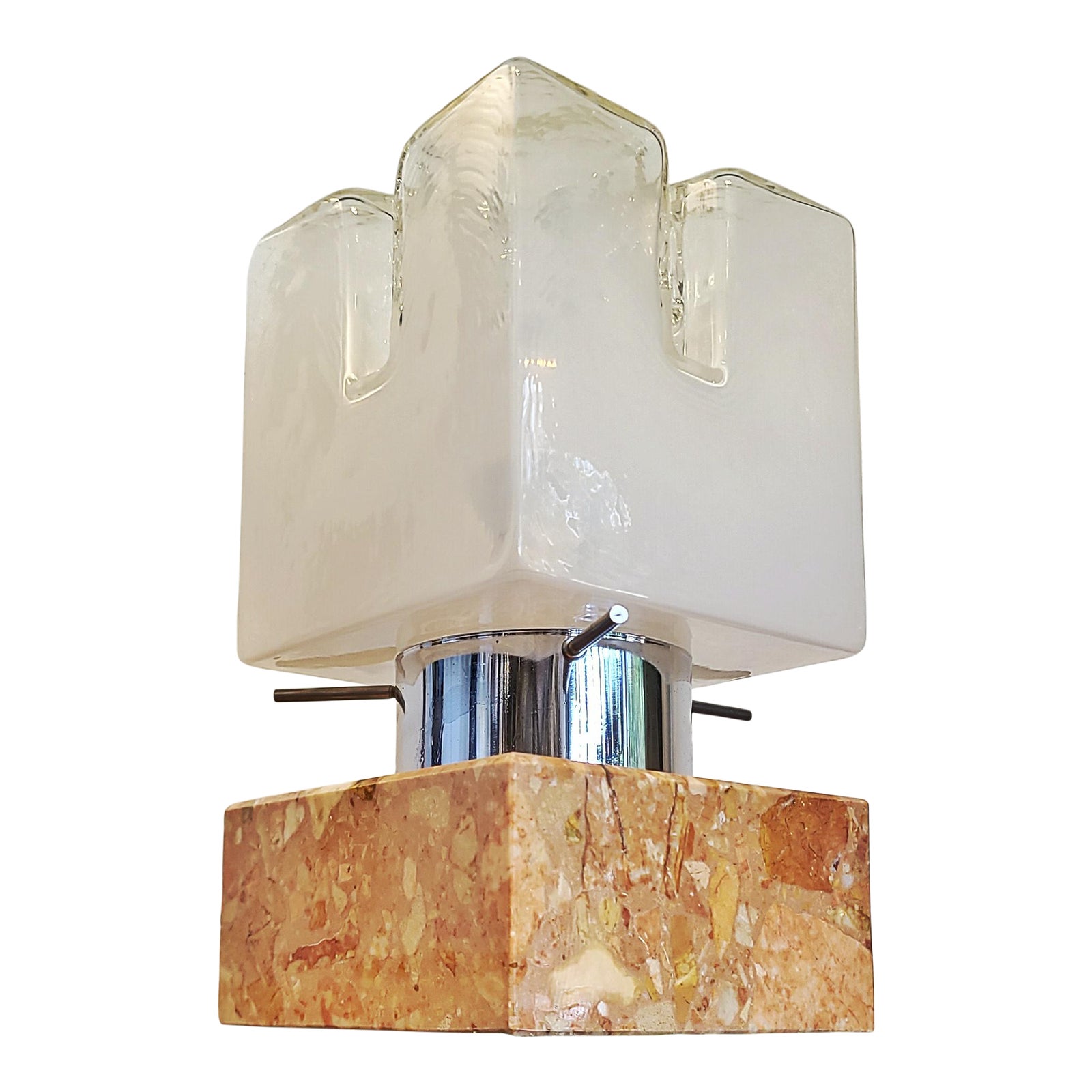Marble Base Mazzega Cube Lamp With Murano Opal Glass Shade | Chairish