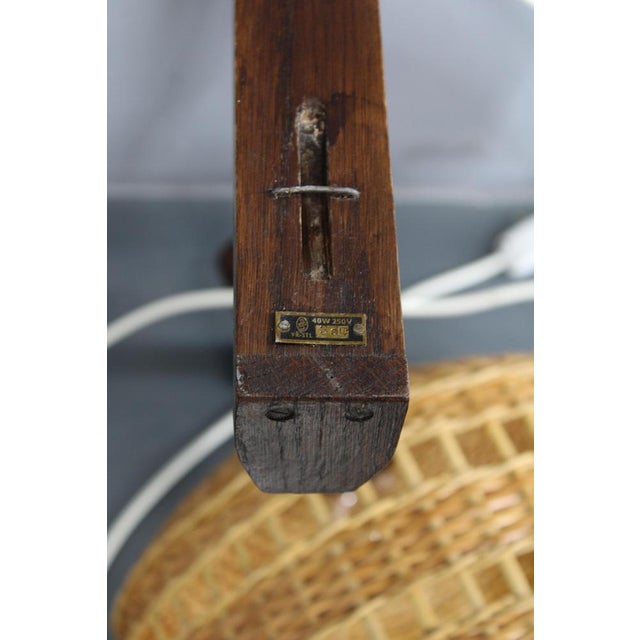 Mid-Century Adjustable Wooden Wall Lamp with Rattan Shade, 1970s For Sale - Image 13 of 15