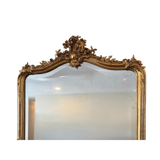 Mid 19th Century 19th-Century French Louis XV Giltwood and Beveled Mirror For Sale - Image 5 of 6