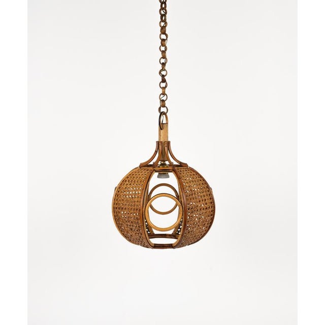 Mid-Century French Riviera Pendant Light in Rattan and Wicker, Italy, 1960s For Sale - Image 12 of 17