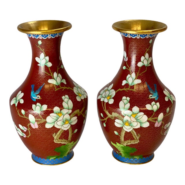 Vintage Cloisonné Cherry Blossom Vases a Pair Chairish