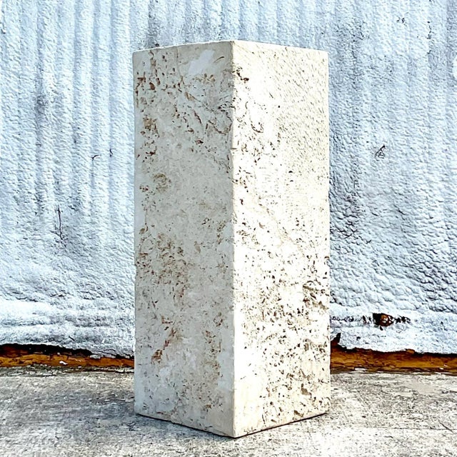Vintage Coastal Solid Cut Coquina Stone Pedestal For Sale In West Palm - Image 6 of 12