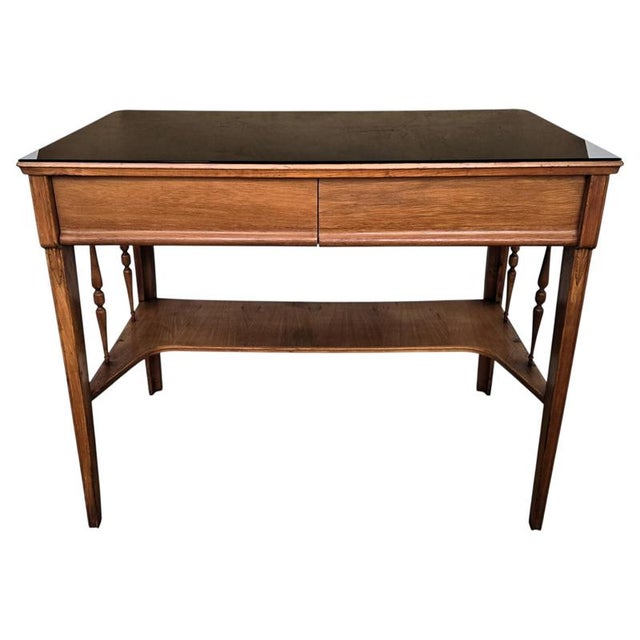 Mid-Century Art Deco Italian Walnut Burl Glass Writing Desk Table, 1940s For Sale - Image 10 of 10