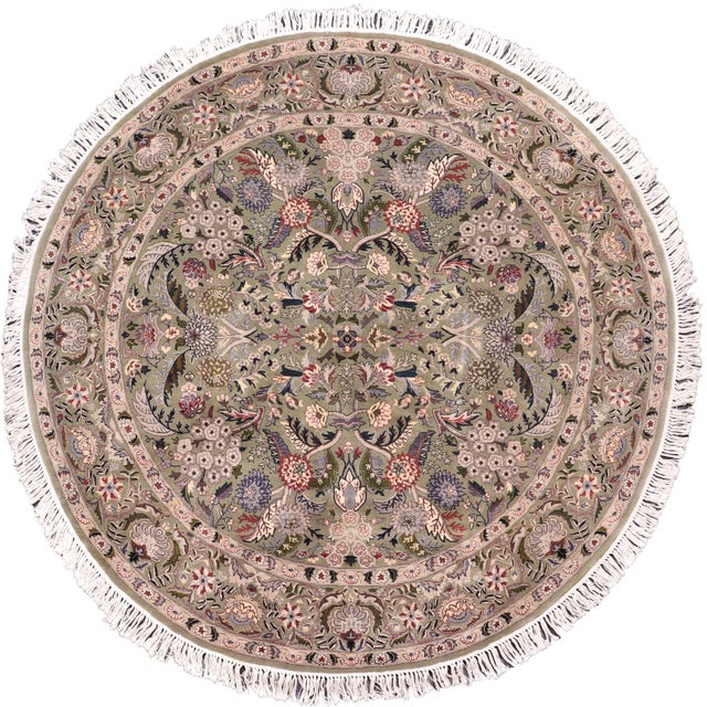 Shabby Chic 1990's Botanical Pak-Persian Green/Grey Wool Round Rug- 5'11'' X 5'11'' For Sale - Image 9 of 9