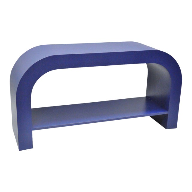 Vintage Mid Century Modern Blue Laminate Curved Waterfall Console