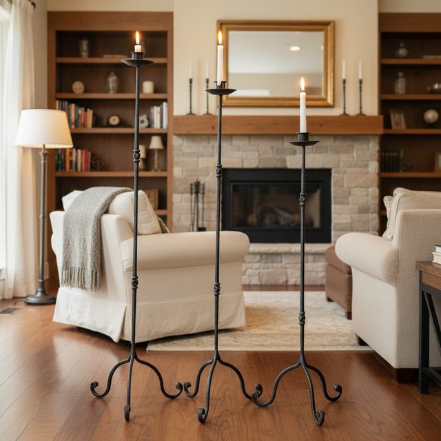 The Twisted Stem Trio: Floor Candelabra Set ️ Add a touch of refined character to your living space with this Hand-Forged...