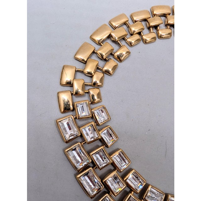 Vintage 1990 Signed Napier Goldtone Swarovski Crystals Wide Collar Necklace For Sale - Image 11 of 15