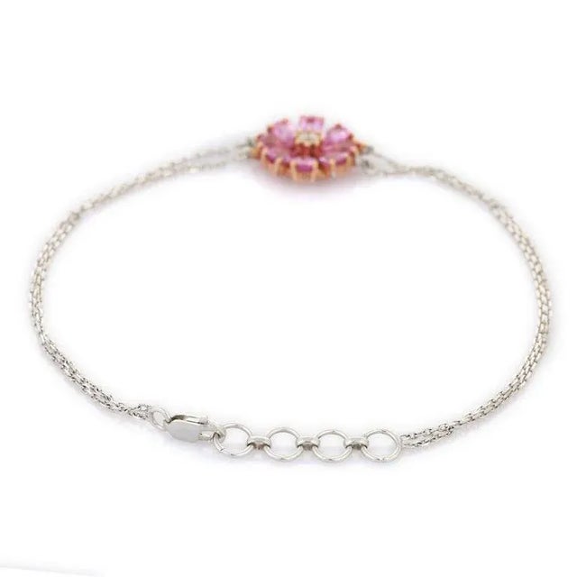 Not Yet Made - Made To Order 18k Gold 1.36 Ct Pink Sapphire Flower Diamond Bracelet For Sale - Image 5 of 6