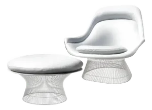 1966 Warren Platner for Knoll Gray Leather 1705 Easy Chair and Ottoman