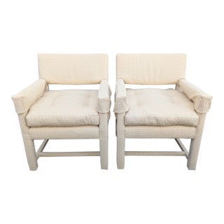 1970s Vintage Parson Palm Beach Style Upholstered Armchairs - a Pair For Sale