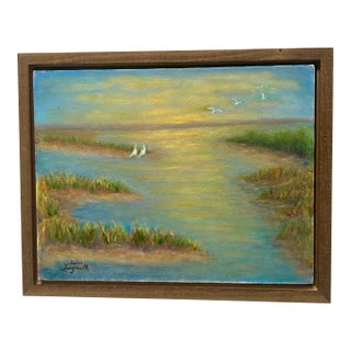 Late 20th Century Salt Marsh at Sunset Oil on Canvas, Signed by Artist For Sale