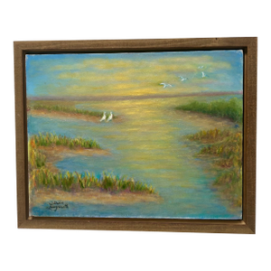 Original Seascape, "Salt Marsh at Sunset", Oil on Canvas, Signed by Artist
