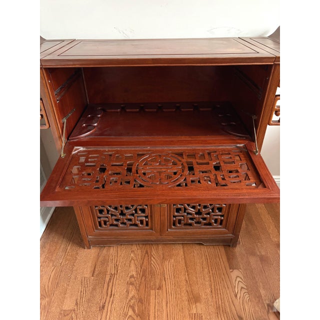 Chinese Vintage Antique Carved Hardwood Cabinet For Sale In Cleveland - Image 6 of 7