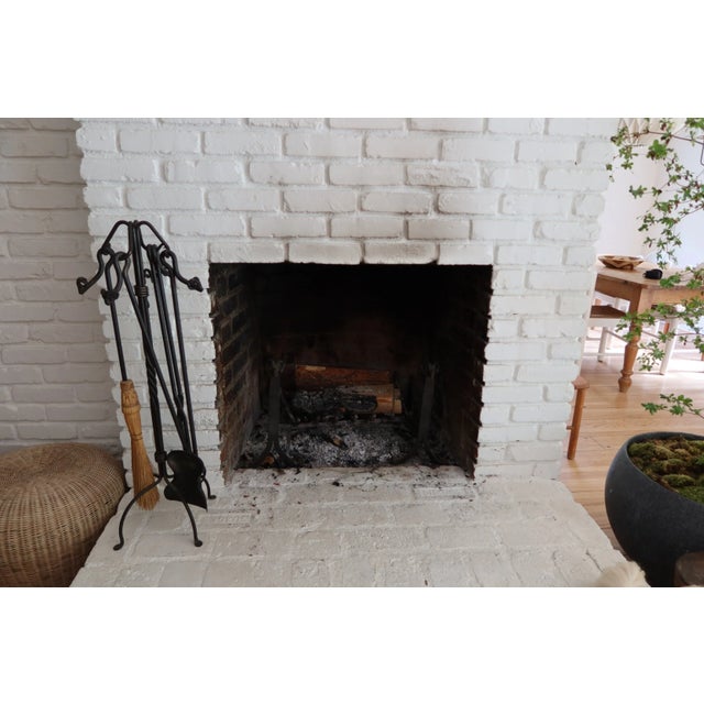Vintage Hand Wrought Iron Ram's Head Fireplace Set For Sale - Image 4 of 8