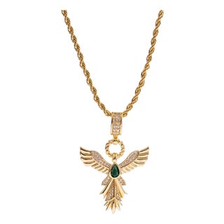 Emerald Phoenix Gold Necklace For Sale