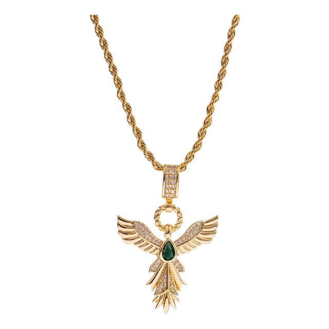 Emerald Phoenix Gold Necklace For Sale