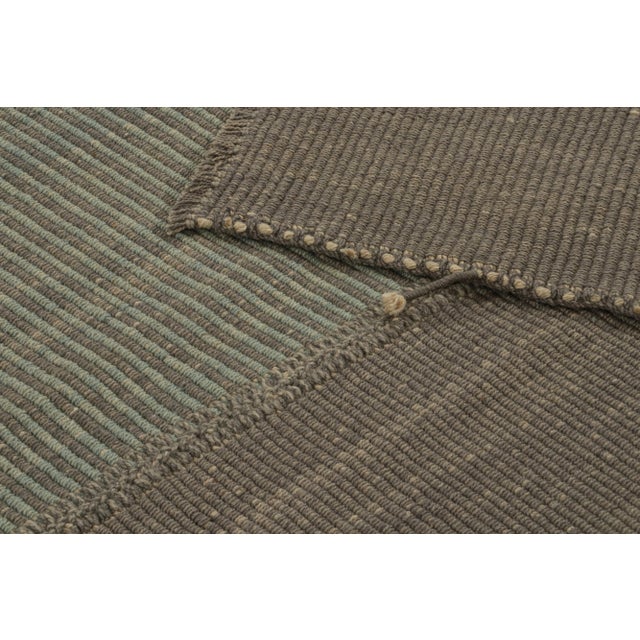 Textile Rug & Kilim’s Modern Kilim Rug in Brown & Blue Textural Stripes For Sale - Image 7 of 7