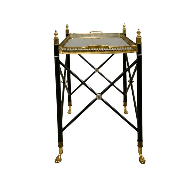 Late 20th Century Late 20th Century Side Table Glass Tray Top and Brass Accent Vintage Hollywood Regency Decor For Sale - Image 5 of 6