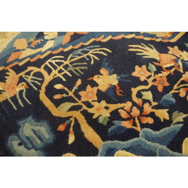 1920s Blue Navy Floral Antique Pair of Chinese Peking Carpets 2' X 2' Hand Knotted Wool Carpets For Sale - Image 4 of 12