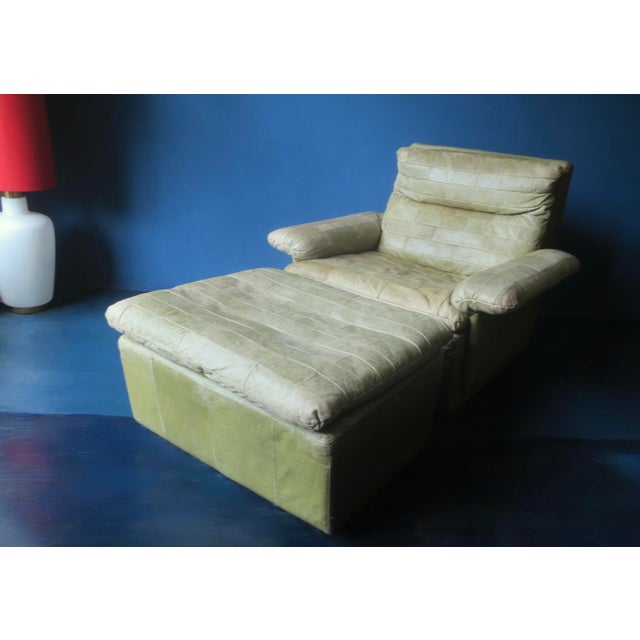 Set of Olive Patchwork Leather Lounge Chair and Ottoman from Laauser, 1970s For Sale - Image 14 of 16