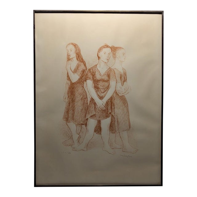 1960s Signed Moses Soyer Original Figurative Lithograph Three Women in Kulicke Frame For Sale