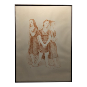 1960s Signed Moses Soyer Original Figurative Lithograph Three Women in Kulicke Frame
