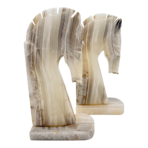 Vintage Italian Banded Onyx Horse Head Bookends – 8.5” Sculptural Stone a Pair