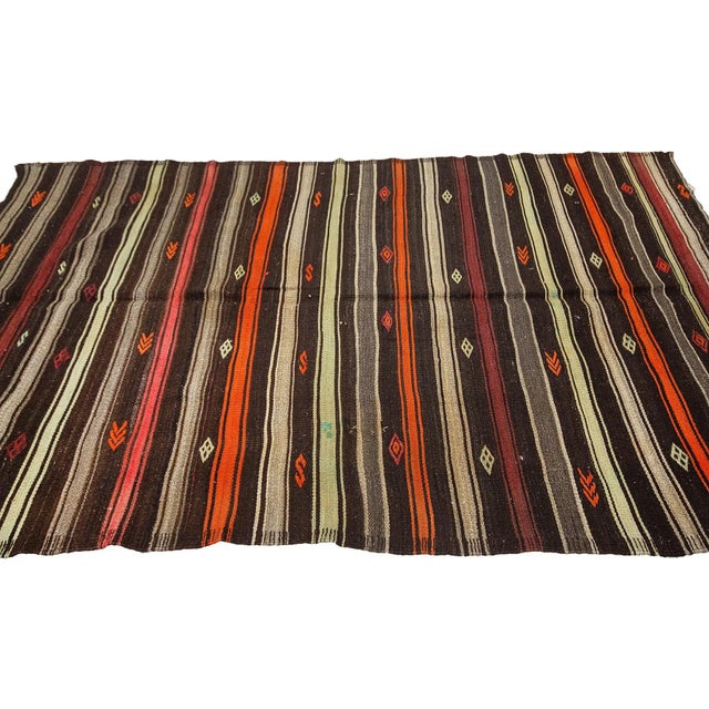Orange & Brown Vintage Kilim Rug For Sale - Image 4 of 7