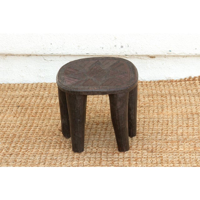 1950s Bold Dark Brown Carved Nupe End Table For Sale - Image 5 of 8